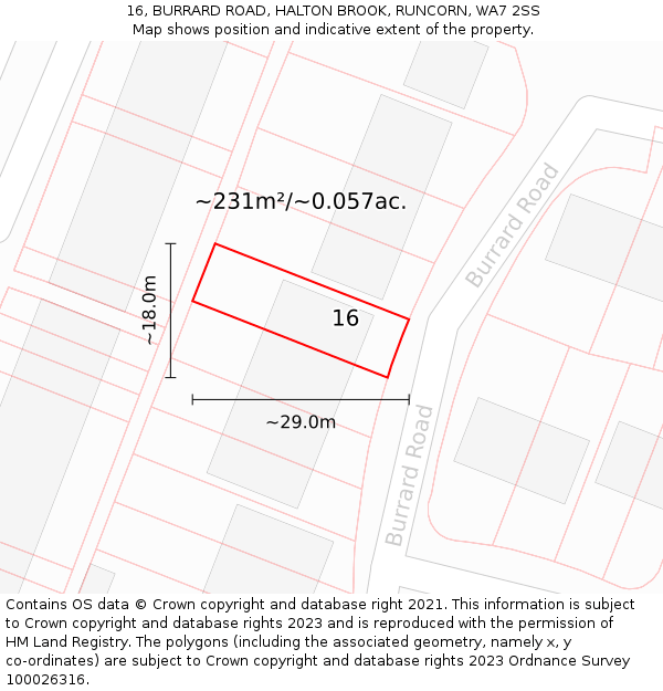 16, BURRARD ROAD, HALTON BROOK, RUNCORN, WA7 2SS: Plot and title map