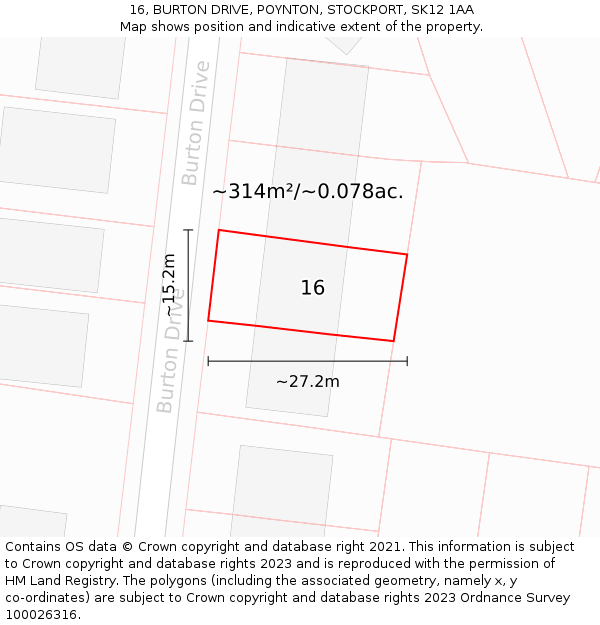 16, BURTON DRIVE, POYNTON, STOCKPORT, SK12 1AA: Plot and title map