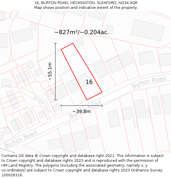 16, BURTON ROAD, HECKINGTON, SLEAFORD, NG34 9QR: Plot and title map