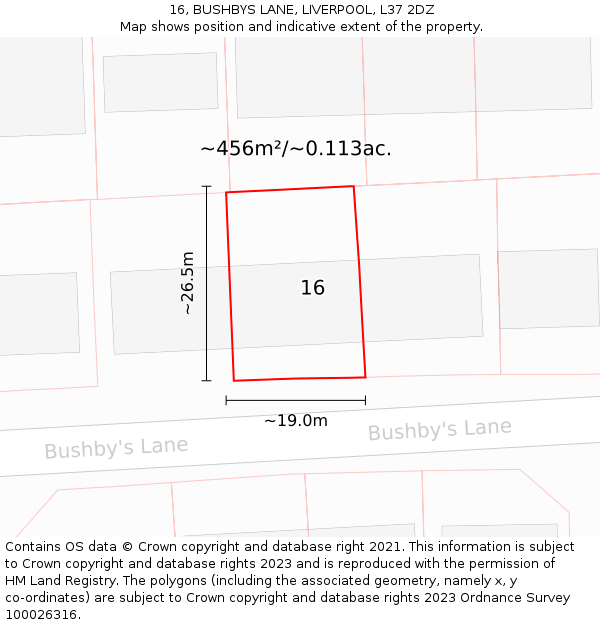 16, BUSHBYS LANE, LIVERPOOL, L37 2DZ: Plot and title map