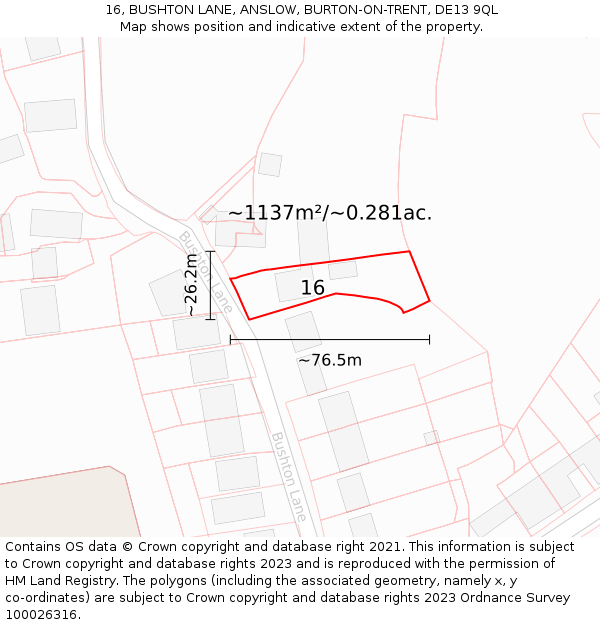 16, BUSHTON LANE, ANSLOW, BURTON-ON-TRENT, DE13 9QL: Plot and title map