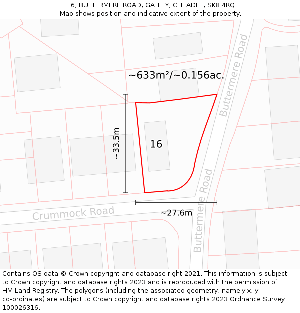 16, BUTTERMERE ROAD, GATLEY, CHEADLE, SK8 4RQ: Plot and title map