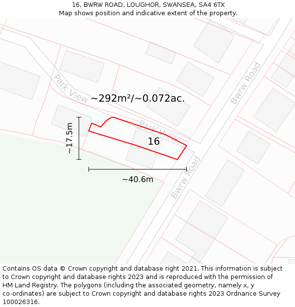 16, BWRW ROAD, LOUGHOR, SWANSEA, SA4 6TX: Plot and title map