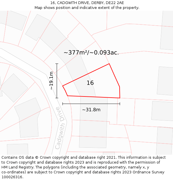 16, CADGWITH DRIVE, DERBY, DE22 2AE: Plot and title map