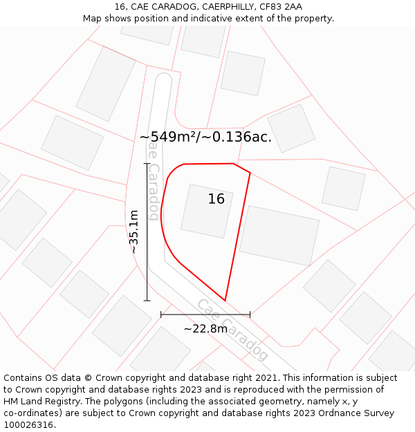 16, CAE CARADOG, CAERPHILLY, CF83 2AA: Plot and title map