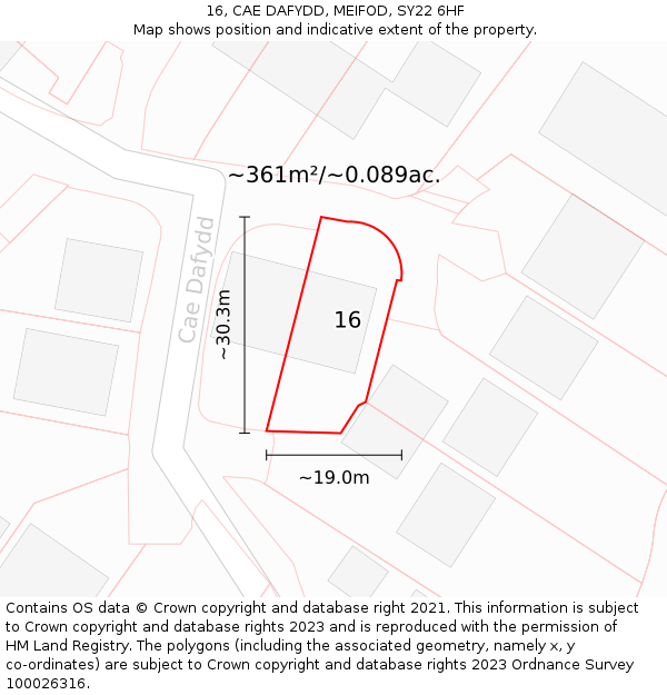 16, CAE DAFYDD, MEIFOD, SY22 6HF: Plot and title map