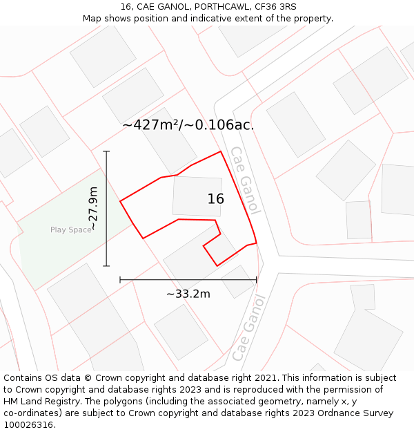 16, CAE GANOL, PORTHCAWL, CF36 3RS: Plot and title map