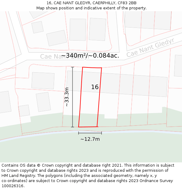 16, CAE NANT GLEDYR, CAERPHILLY, CF83 2BB: Plot and title map