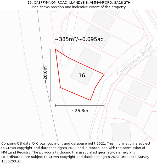 16, CAEFFYNNON ROAD, LLANDYBIE, AMMANFORD, SA18 2TH: Plot and title map