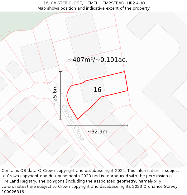 16, CAISTER CLOSE, HEMEL HEMPSTEAD, HP2 4UQ: Plot and title map