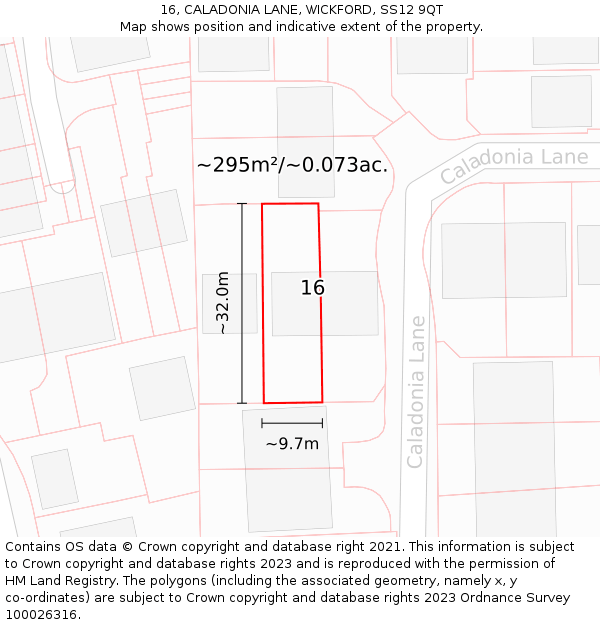 16, CALADONIA LANE, WICKFORD, SS12 9QT: Plot and title map