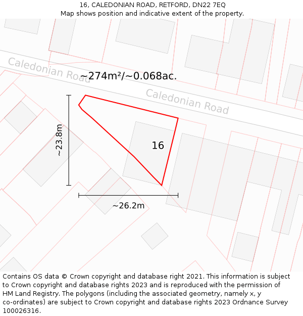 16, CALEDONIAN ROAD, RETFORD, DN22 7EQ: Plot and title map