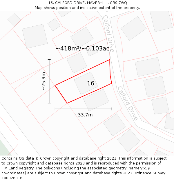 16, CALFORD DRIVE, HAVERHILL, CB9 7WQ: Plot and title map