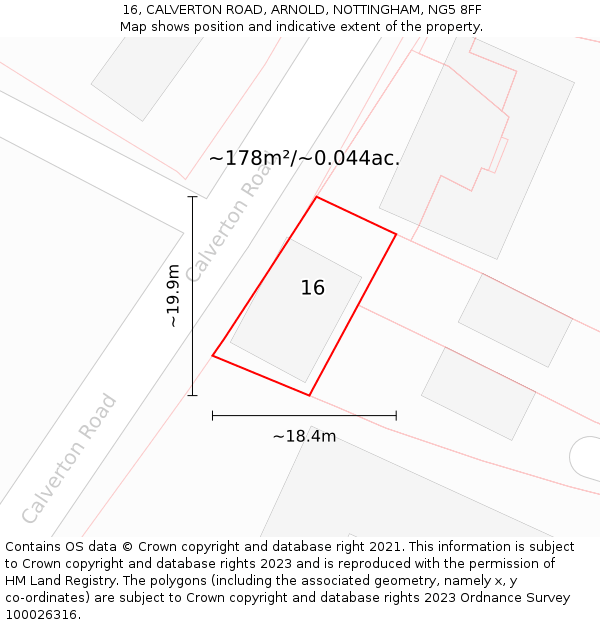 16, CALVERTON ROAD, ARNOLD, NOTTINGHAM, NG5 8FF: Plot and title map