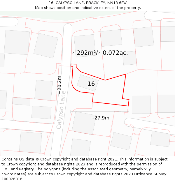 16, CALYPSO LANE, BRACKLEY, NN13 6FW: Plot and title map
