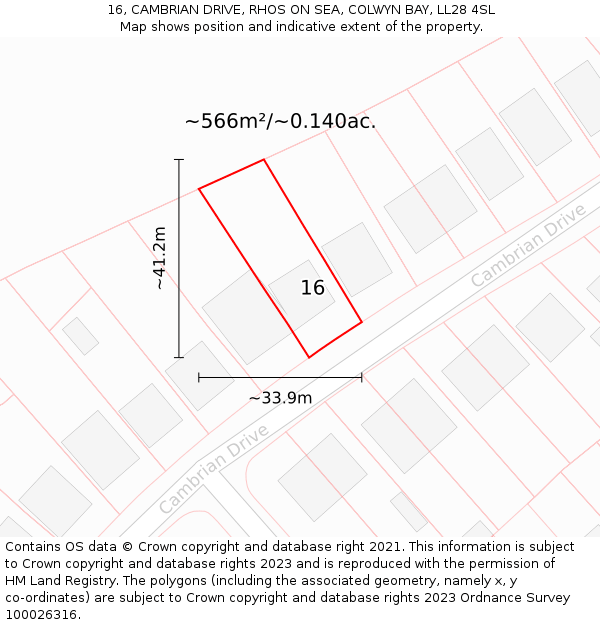 16, CAMBRIAN DRIVE, RHOS ON SEA, COLWYN BAY, LL28 4SL: Plot and title map
