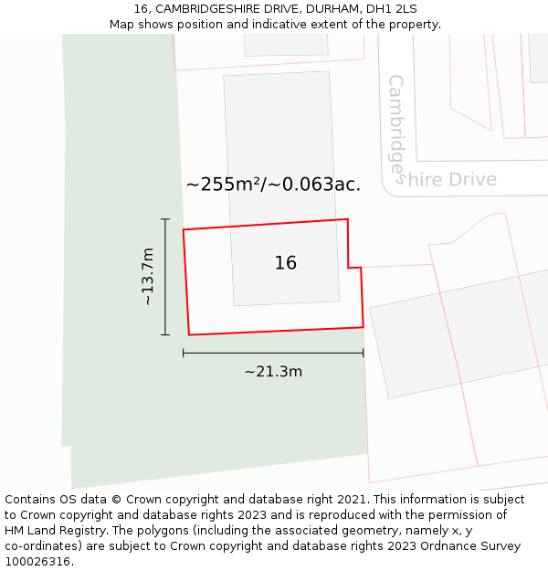 16, CAMBRIDGESHIRE DRIVE, DURHAM, DH1 2LS: Plot and title map