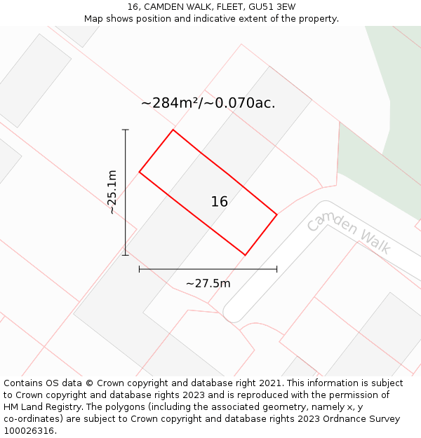 16, CAMDEN WALK, FLEET, GU51 3EW: Plot and title map