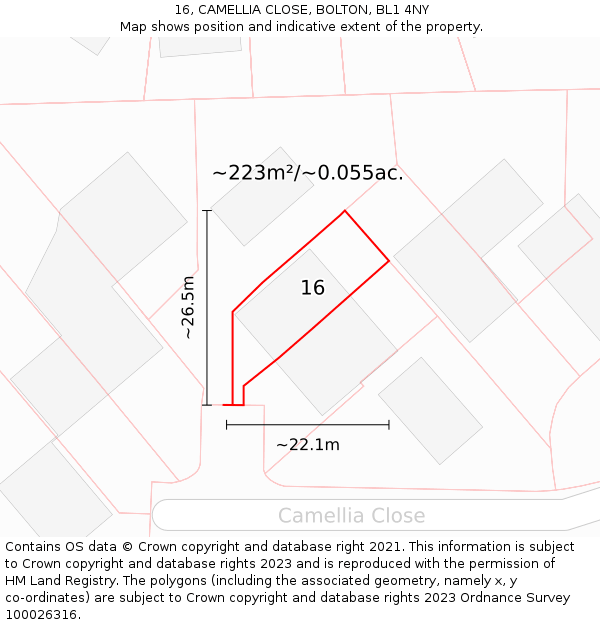 16, CAMELLIA CLOSE, BOLTON, BL1 4NY: Plot and title map