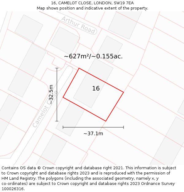 16, CAMELOT CLOSE, LONDON, SW19 7EA: Plot and title map