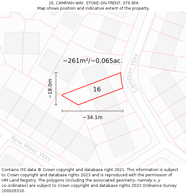 16, CAMPIAN WAY, STOKE-ON-TRENT, ST6 8FA: Plot and title map