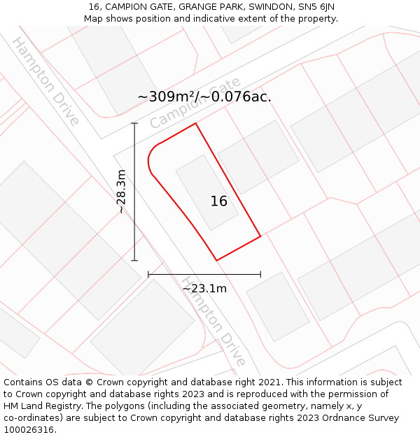 16, CAMPION GATE, GRANGE PARK, SWINDON, SN5 6JN: Plot and title map