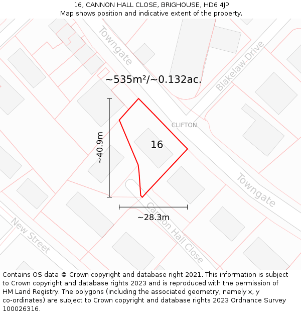 16, CANNON HALL CLOSE, BRIGHOUSE, HD6 4JP: Plot and title map