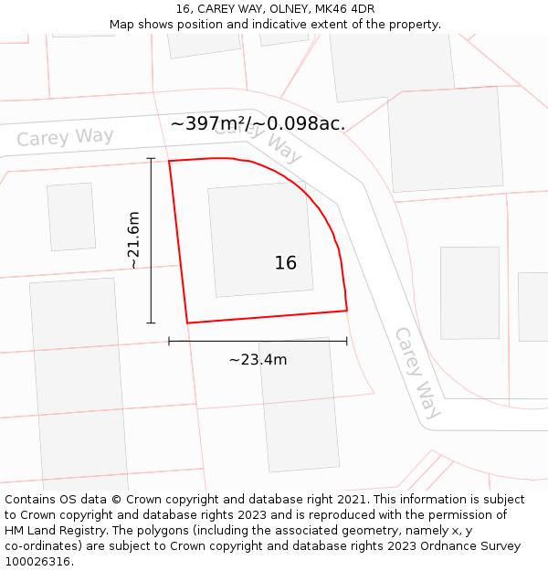 16, CAREY WAY, OLNEY, MK46 4DR: Plot and title map