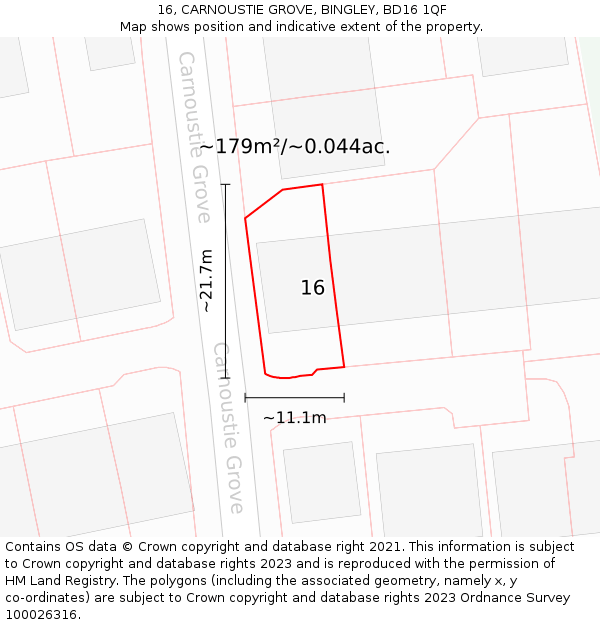 16, CARNOUSTIE GROVE, BINGLEY, BD16 1QF: Plot and title map
