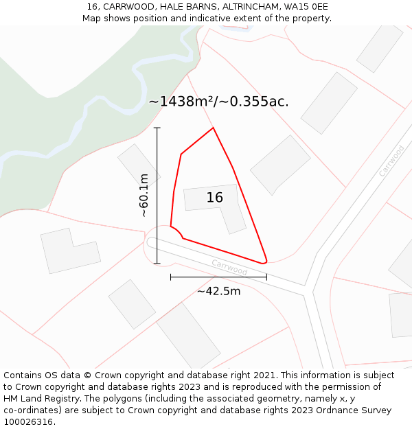 16, CARRWOOD, HALE BARNS, ALTRINCHAM, WA15 0EE: Plot and title map