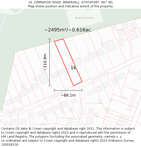 16, CARRWOOD ROAD, BRAMHALL, STOCKPORT, SK7 3EL: Plot and title map