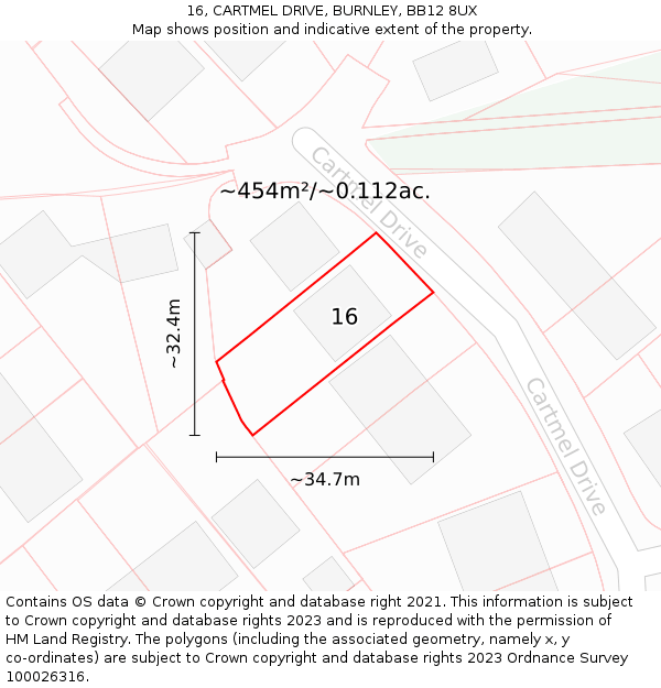 16, CARTMEL DRIVE, BURNLEY, BB12 8UX: Plot and title map