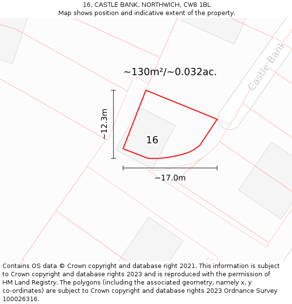 16, CASTLE BANK, NORTHWICH, CW8 1BL: Plot and title map