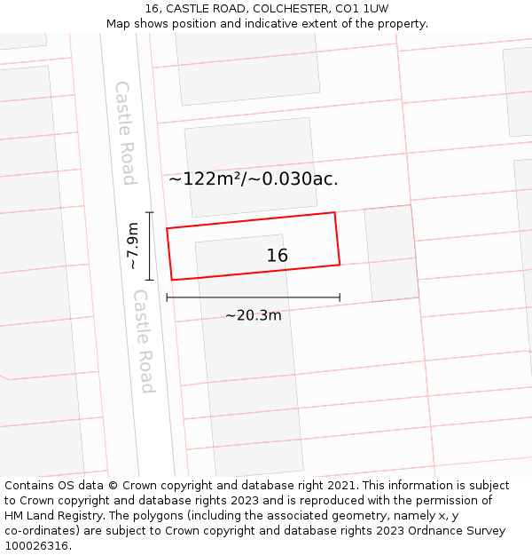 16, CASTLE ROAD, COLCHESTER, CO1 1UW: Plot and title map