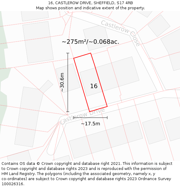 16, CASTLEROW DRIVE, SHEFFIELD, S17 4RB: Plot and title map