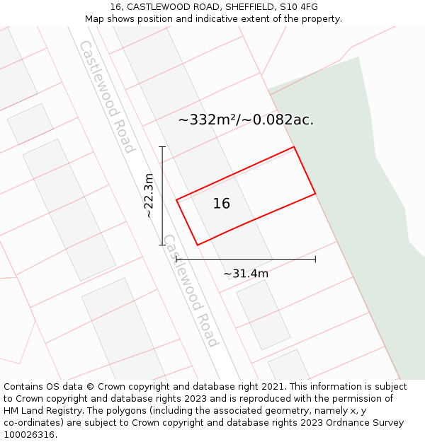 16, CASTLEWOOD ROAD, SHEFFIELD, S10 4FG: Plot and title map