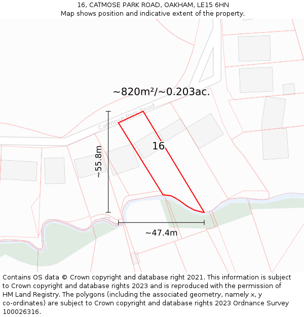 16, CATMOSE PARK ROAD, OAKHAM, LE15 6HN: Plot and title map