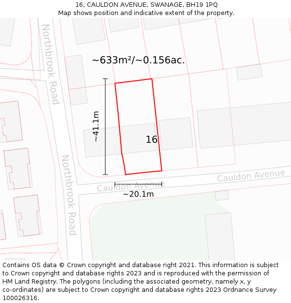 16, CAULDON AVENUE, SWANAGE, BH19 1PQ: Plot and title map
