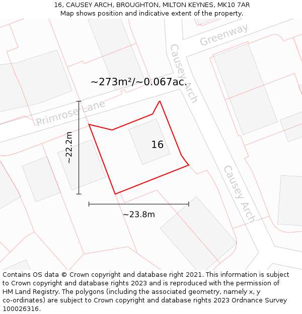 16, CAUSEY ARCH, BROUGHTON, MILTON KEYNES, MK10 7AR: Plot and title map