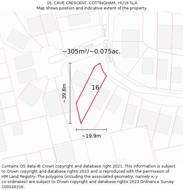 16, CAVE CRESCENT, COTTINGHAM, HU16 5LA: Plot and title map