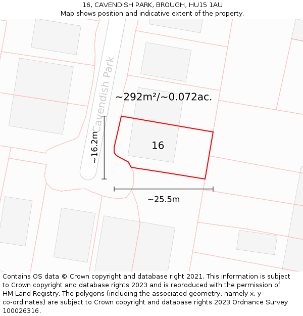 16, CAVENDISH PARK, BROUGH, HU15 1AU: Plot and title map