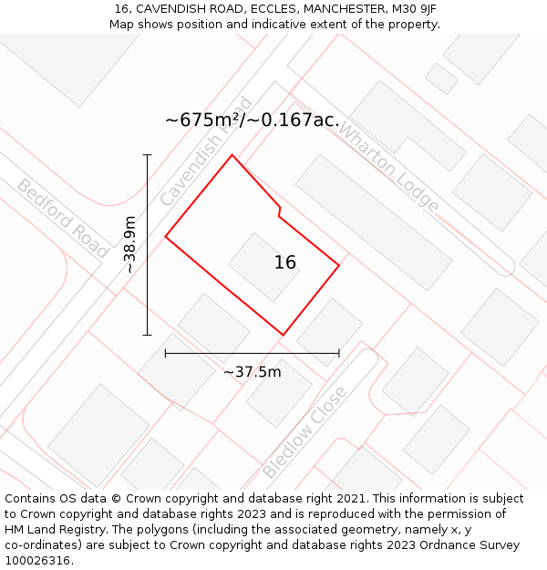 16, CAVENDISH ROAD, ECCLES, MANCHESTER, M30 9JF: Plot and title map