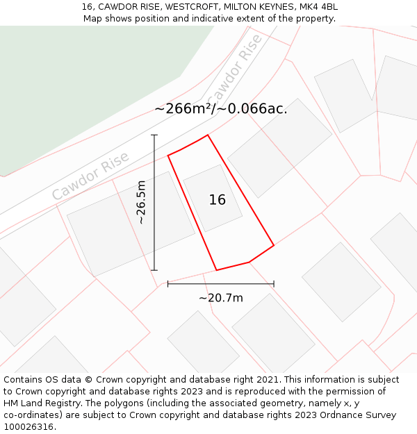 16, CAWDOR RISE, WESTCROFT, MILTON KEYNES, MK4 4BL: Plot and title map