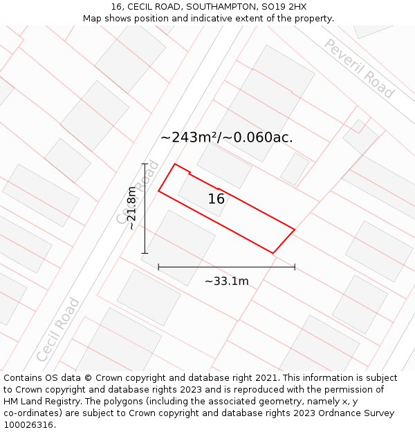 16, CECIL ROAD, SOUTHAMPTON, SO19 2HX: Plot and title map