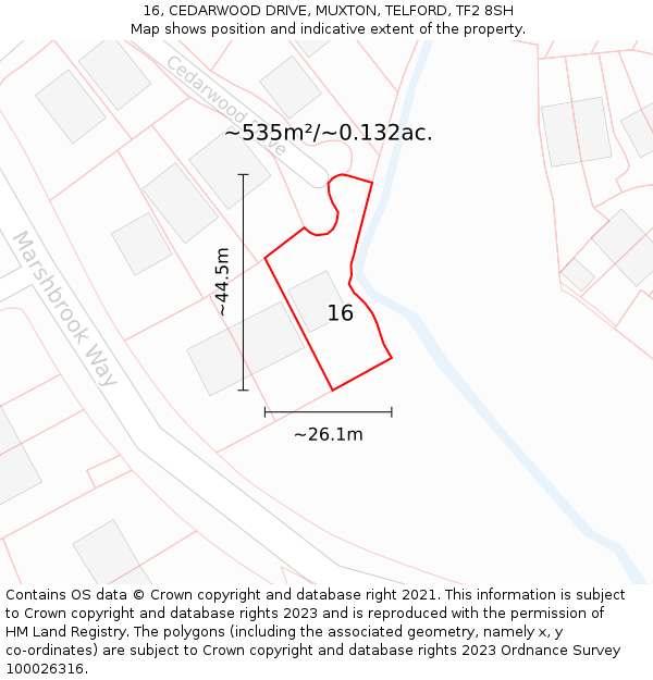 16, CEDARWOOD DRIVE, MUXTON, TELFORD, TF2 8SH: Plot and title map