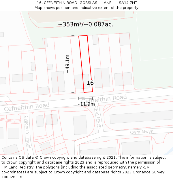 16, CEFNEITHIN ROAD, GORSLAS, LLANELLI, SA14 7HT: Plot and title map