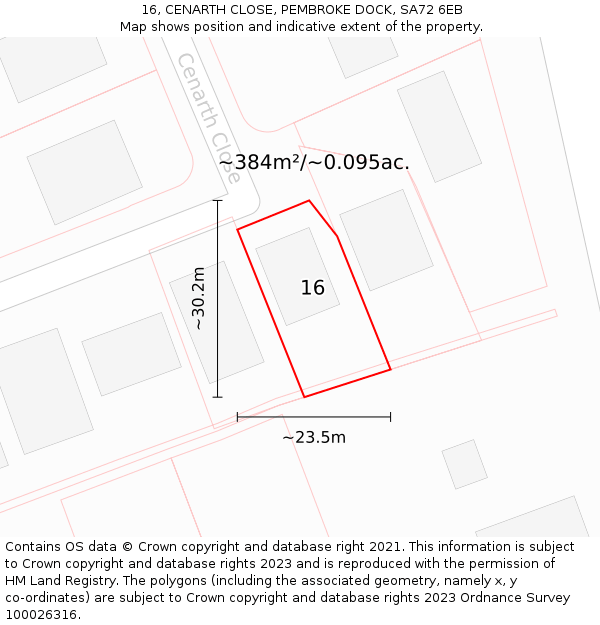 16, CENARTH CLOSE, PEMBROKE DOCK, SA72 6EB: Plot and title map