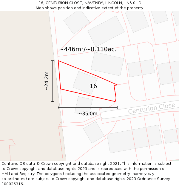 16, CENTURION CLOSE, NAVENBY, LINCOLN, LN5 0HD: Plot and title map