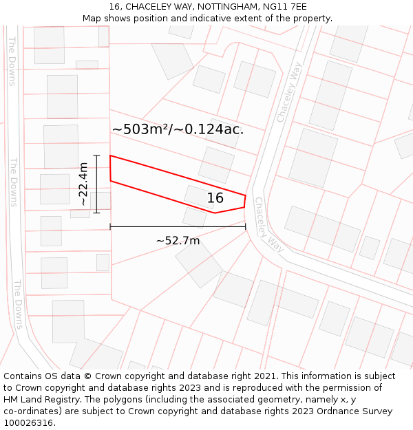 16, CHACELEY WAY, NOTTINGHAM, NG11 7EE: Plot and title map