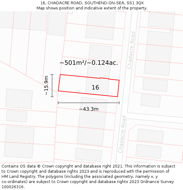 16, CHADACRE ROAD, SOUTHEND-ON-SEA, SS1 3QX: Plot and title map